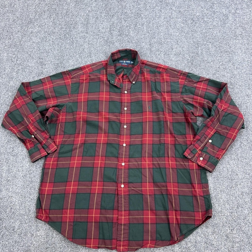 Vintage Ralph Lauren Shirt Mens XL Multicolor Plaid Cotton Blake Button Down
